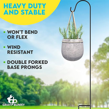 Gray Bunny Shepherds Hooks for Outdoor 35” 10 Pack, Thick Heavy Duty Bird Feeder Pole for Outside Yard, Hanging Plant Stand, Non-Hollow, Non-Adjustable, Extra Long Base Prongs for Backyard Wedding