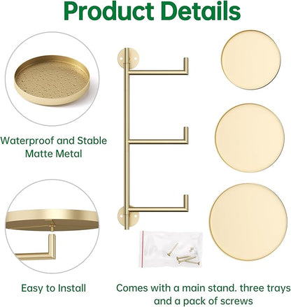 Rotating Window Plant Shelves, 3-Tier Metal Plant Shelf Indoor, Gold Plant Stand, Plant Rack for Wall Planters for Plants Window Sill Gifts for Plant Lovers