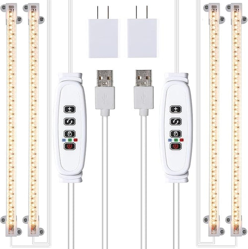 Two Strip Growing Lamp 2-Pack for Indoor Plants, 3000K Full Spectrum LED Grow Light Strips with Auto ON/Off 3/9/12H Timer & 10 Dimmable Levels for Green House Succulent (2 Head×2pcs)