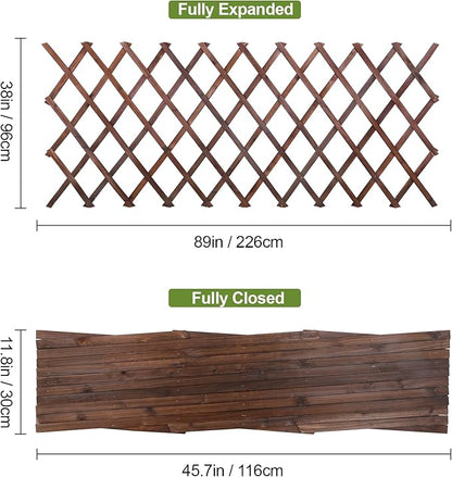 2PCS Expandable Garden Trellis, 38" x 89" Large Wooden Lattice Fence Wall Panel Stretchable Decorative Fences Lattice Trellis for Climbing Plants Outdoor Ivy Vine Rose Clematis Garden Patio Room Decor
