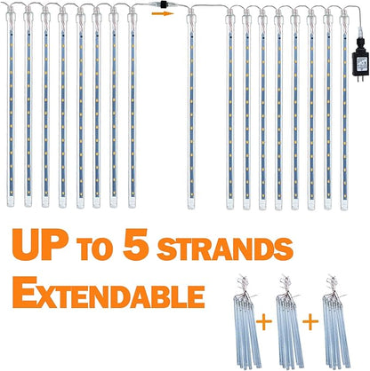 2-Pack Extendable Meteor Shower Christmas Lights Outdoor, Waterproof 16 Tubes 384 LEDs Outdoor Tree Lights for Christmas Decorations Outdoor Backyard Decor Garden Patio Xmas Decor (Warm White)