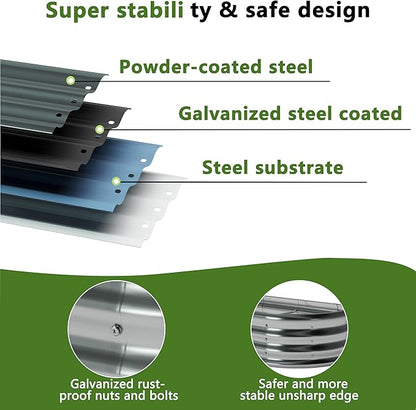 12x2x1ftOval Galvanized Raised Garden Bed,Outdoor Planter Box Metal Patio Kit Planting Bed for Vegetables Flowers and Succulents