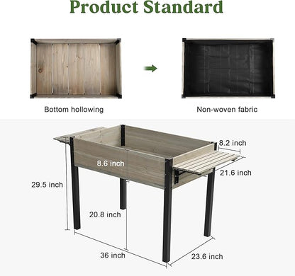 Raised Garden Bed, Metal Leg Wood Planter Boxes with Folding Storage Shelf,Elevated Planter Box for Growing Fresh Herbs, Vegetables, Flowers Great for Outdoor Patio, Deck, Balcony（Gray）