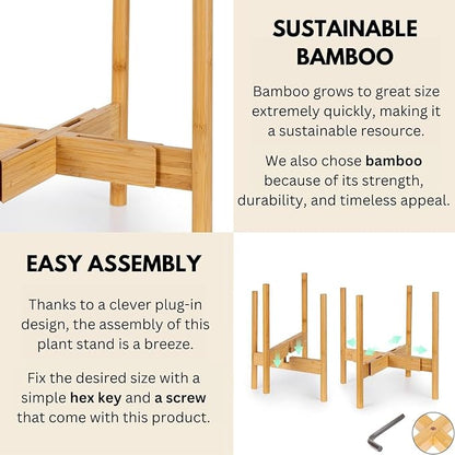 Fox & Fern Adjustable Plant Stand Indoor — 8 to 12 Inch Mid Century Modern Plant Stand with Adjustable Width; Plug In Design; Easy to Assemble; Two Height Options - For 8, 9, 10, 11 & 12 Inch Pots