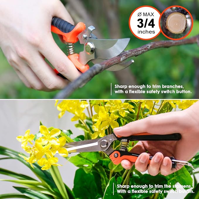 Garden Tool Set, 9 Piece Stainless Steel Heavy Duty Gardening Tool Set, with Non-Slip Rubber Grip, Storage Pocket, Ideal Gardening Gifts for Men