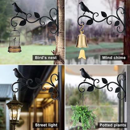 Hanging Plants Bracket 12" Bird Planter Outdoor Hooks Hangers for Flower Baskets Pot Bird Feeder Wind Chimes Lanterns Patio Garden Outdoor Indoor Metal Black, 4 Packs