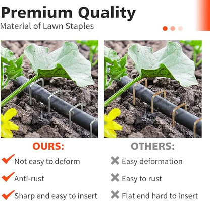 Landscape Staples, 50 Pcs Galvanized Garden Stakes, U-Shaped Tent Stakes, 6 Inch 11 Gauge Plant Cover Stakes, Anti-Rust Ground Sod Pins Yard Stakes for Landscape Weed Barrier Irrigation Tubing