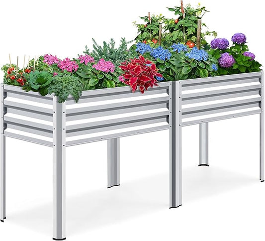 KING BIRD Raised Garden Bed with Legs Galvanized Large Elevated Planter Box for Backyard, Patio, Balcony, 600lb Capacity, Silver 70.9x22.8x31.5 in