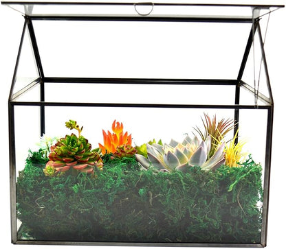 Large Glass Plant Terrarium – House Succulent Glass Terrarium Kit with Lip Glass Greenhouse Terrarium for Plant (Black 1)