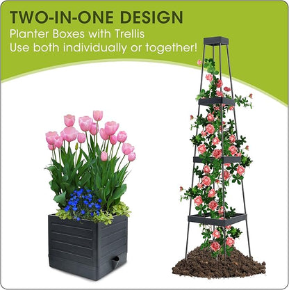 MQFORU Raised Garden Bed, 57" Tomato Planter with Trellis, Tomato Cages for Climbing Vegetables Plant, Self Watering Tomato Support Box for Garden Pots, Use for Patios Greenhouse Indoor Outdoor（1Pc）
