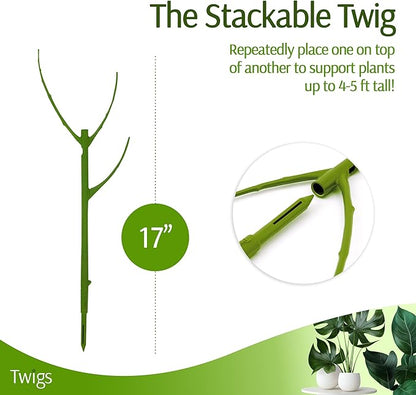 Stackable Plant Support Stakes, Stem Holder Structure for Indoor & Outdoor, Garden Accessories for Climbing & Potted Plants, Trellis Alternative - Peony (Light Green), 10 Pack, 17" L