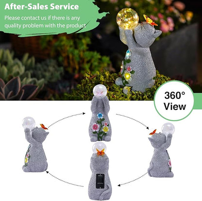 Goodeco Solar Cat Garden Statue - Outdoor Cat Decor with Solar Butterfly & Succulent Flowers LED Lights for Cat Lovers and Garden Enthusiasts - Ideal Gifts for Mom & Birthdays