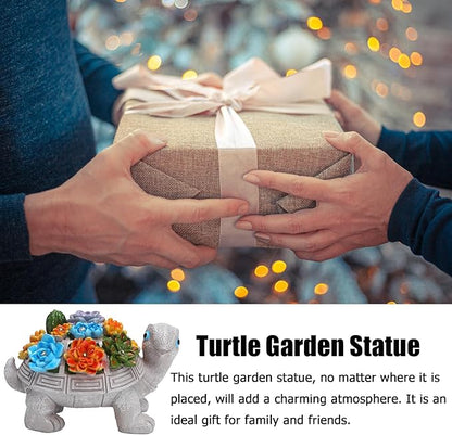 Solar Garden Turtle Statues 7 LED Lights Outdoor Decor Turtle with Succulent Resin Sculpture Patio Porch Balcony Yard Lawn Art Decor Birthday Gifts for Women Mom Grandma Housewarming Gifts