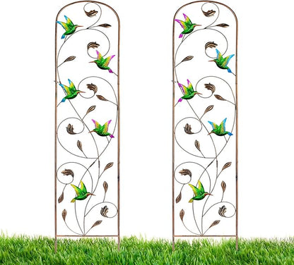 LEWIS&WAYNE 2 Pack Metal Garden Trellis with Colorful Hummingbird 60 Inch High Outdoor Decoration Arched Fence Trellis for Climbing Plants for Patio, Lawn, Yard, Backyard, Wall Brackets