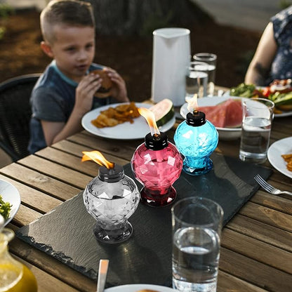 4 Pack Glass Table Torch,Citronella Glass Table top Torches with Wick and Cap for Outdoor,Refillable Torches Landscape Lanterns Torches for Yard Patio Christmas Garden,Party Decor