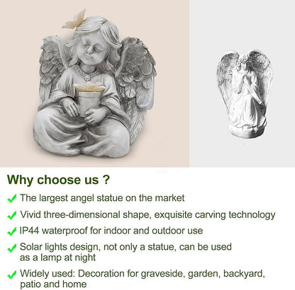 Angel Garden Statues for Outside, Solar Angels for Cemetery Grave, Outdoor Angel Statues for Garden Yard Patio Decor, Garden Sculptures for Halloween Christmas Decorations, Gift for Mom Housewarming