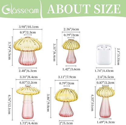 Glasseam Mushroom Plant Propagation Stations: Colored Glass Terrarium Jar Set of 10 Cute Planters for Indoor Plants Mini Propagate Station Unique Christmas Birthday Gifts for Women Home Office Decor
