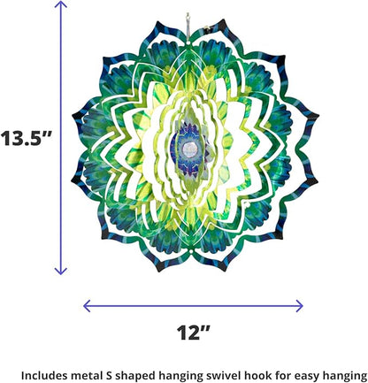 VP Home Emerald Mandala Kinetic Wind Spinner for Yard and Garden Wind Spinner Outdoor Metal Large Hanging Mandala Decor 3D Garden Art Wind Sculpture Spinners Kinetic Art Yard Decor Lawn Ornament
