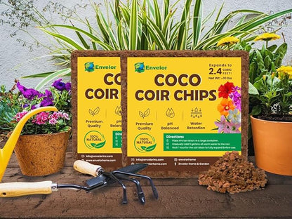 Coco Coir Chips Envelor 2.4 Cubic Feet Compressed Coconut Coir Bricks 10 lb. Natural Substrate for Indoor Outdoor Coco Chips for Plants Orchid Bark Coco Coir Brick Plant Soil Indoor Potting Mix