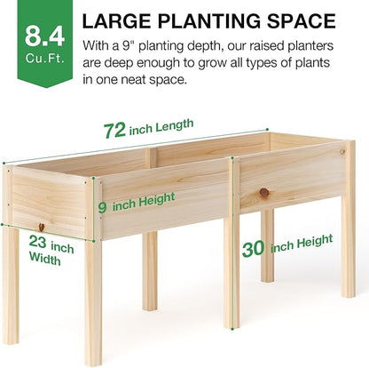 MIXC Wooden Raised Garden Bed with Legs, 72”L X 23”W, Elevated Reinforced Large Planter Box for Vegetable Flower Herb Outdoors