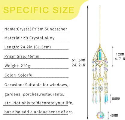 H&D HYALINE & DORA Crystal Prisms Suncatcher Window Hanging Pendant Glass Prisms Decor Wind Chime Rainbow Sun Catcher for Home Garden Porch