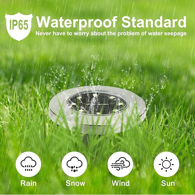 Solar Ground Lights, 4 Pack 8 LED White Solar Pathway Lights, Waterproof, Modern, Outdoor, In-Ground, Garden, Path, Deck, Lawn, Patio, Walkway