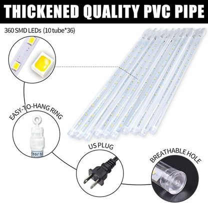 Orange Christmas Meteor Shower Rain Lights, 10 Tube 360 LED 12 Inch Outdoor String Lights, Falling Rain Raindrop Light for Halloween Tree Patio Garden Roof Eaves Decor Waterproof Plug