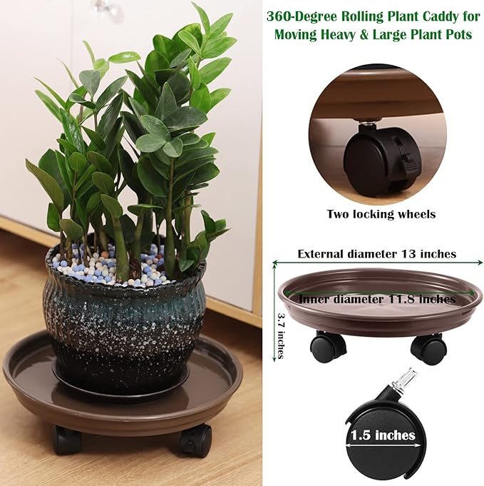 5 Packs Plant Caddy with Wheels 11.8" Plastic Rolling Plant Stands Heavy-duty Plant Dolly with Casters Indoor Outdoor Wheeled Plant Roller Base Large Planter Saucers Plant Mover