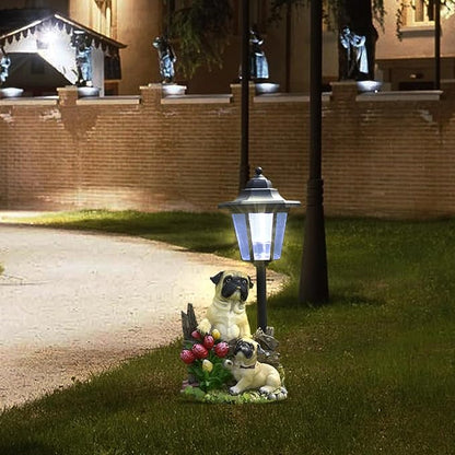 Solar Garden Country Farm Pug Dogs with Light, Outside-Outdoor Decorations Animal Statue for Patio Yard Lawn Walkway Ornaments Clearance Gifts for Mom Grandma Birthday