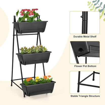 Vertical Garden Planter 3 Tier Raised Garden Bed Freestanding Elevated Raised Planter Boxes Outdoor Herb Planter Stand with Removable Tray on Patio Balcony Porch Grey