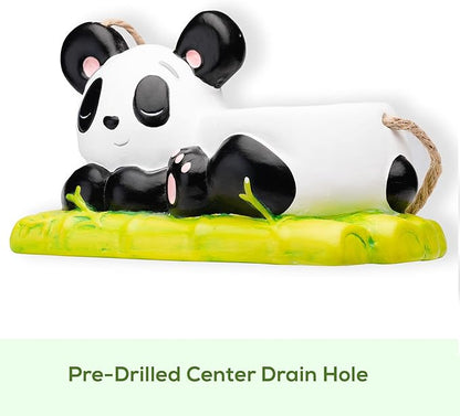 Panda Hanging Planter, Succulent Pot with Drainage, 6 ft Natural Fiber Cord, Ceramic Bear Animal Holder for Cacti & Small Plants, Decorative Panda Gift Decor for Women Men