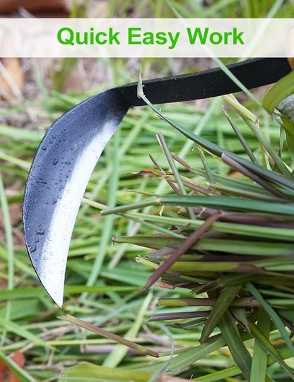 TOYPOPOR Japanese Weeding Sickle Hoe, 11" Gardening Hand Weeder Nejiri Kama Blade Tool Digging Cutting Weed Remover, High-Carbon Steel One-Piece Molding with Wood Handle, Very Sharp Edge Quick Work