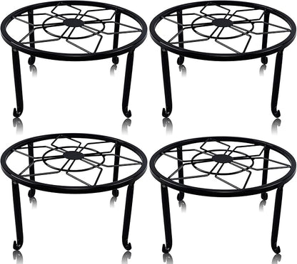 yosager 4 Pack Metal Plant Stands for Flower Pot, Heavy Duty Black Iron Potted Stand Holder, Indoor Outdoor Rustproof Metal Planter Container Round Supports Display Rack for Home & Garden Decor