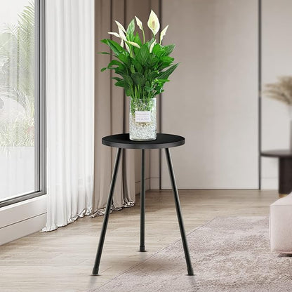 Tall Plant Stand, Mid Century Wood Indoor Plant Stand Black Plant Table for Flower Pots, Metal Plant Holder, Modern Home Decor Small Round Side End Table (11.8"x20")