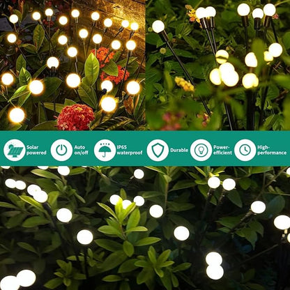 Solar Garden Lights, 4 Pack 32 LED Outdoor Firefly Lights, Waterproof Solar Pathway Lights, Swaying Decorative Solar Lights for Yard, Patio, Pathway, and Garden, Warm White Glow