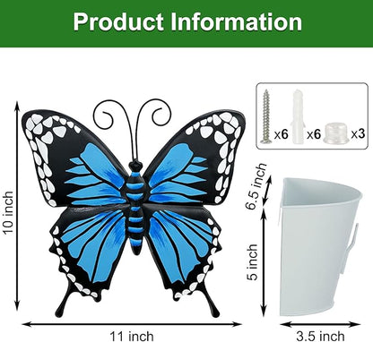 BAYN Set of 3 Butterfly Wall Hanging Planter Decor Art, Metal Wall Mounted Planters Garden Yard Decorative Flower Pot Indoor Outdoor Wall Planter Succulent Plant Container