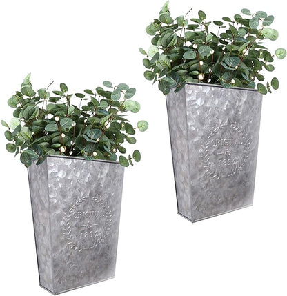 LESEN Galvanized Metal Wall Planter,Farmhouse Wall Decor Hanging Wall Vase Pocket Planters Flowers Holder Country Rustic Home Wall Decor,Set of 2
