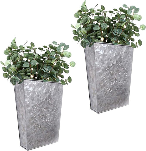 LESEN Galvanized Metal Wall Planter,Farmhouse Wall Decor Hanging Wall Vase Pocket Planters Flowers Holder Country Rustic Home Wall Decor,Set of 2