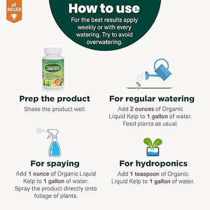 Organic Liquid Kelp Fertilizer - 1 Quart [32 oz] - Organic Plant Superfood for Gardening - Concentrated Kelp & Seaweed Extract for Gardens, Lawns, Plants & Soil