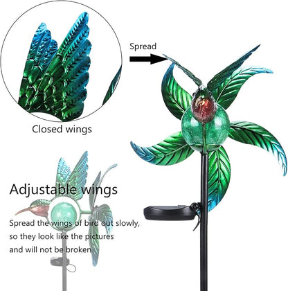 Solar Lights Outdoor Garden Hummingbird Solar Garden Stakes Light Decorative Wind Spinner Pathway Light for Yard Decor Green