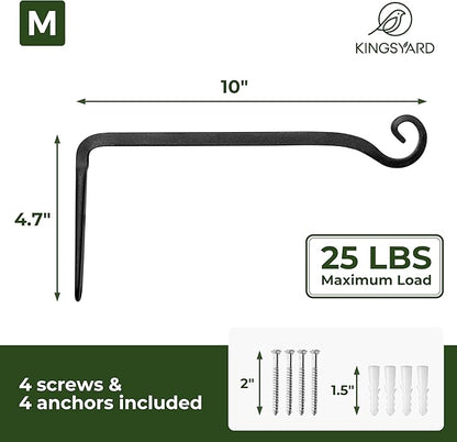 Kingsyard 2-Pack Wall Plant Hanger Outdoor - Heavy Duty Metal Hanging Bracket Hooks for Hanging Plant Bird Feeders Lanterns Wind Chimes Outdoor & Indoor, 10-Inch/Black