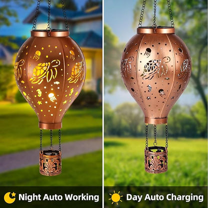 Hot Air Balloon Solar Lights Outdoor Sea Turtle Metal Hanging LED Light Solar Lantern Waterproof Light for Garden Patio Yard Porch Christmas Decor Gifts for Women Mom Friends