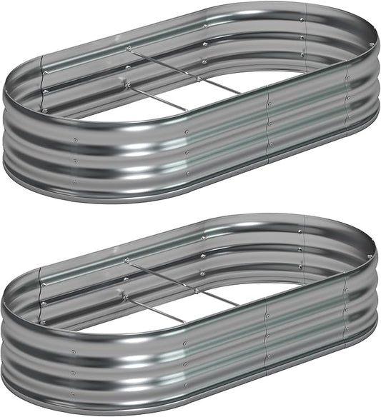 6x3x1ft(2 Pack) Oval Galvanized Raised Garden Bed,Outdoor Planter Box Metal Patio Kit Planting Bed for Vegetables Flowers and Succulents