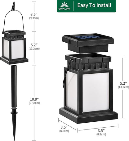 GIGALUMI Solar Lanterns Outdoor Waterproof, 4 Pack Hanging Solar Lanterns for Outside, Flame Effect Outdoor Lights for Pathway, Garden, Patio, Lawn, Porch, Gazebo, Tent, Tree, Yard(Flickering Lights)