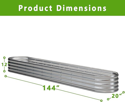 KFN 12x1.8x1FT Galvanized Raised Garden Bed,Raised Garden Bed Kit-Oval Metal Vegetable Box,Large Planter Flower Boxes Outdoor,Planting for Vegetables,Flower,Herb,Sliver,0.7mm
