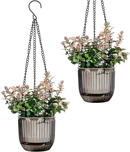 4.5 Inch 2 Pcs Self Watering Hanging Planter Indoor Plant Pots Drainage Holes, Outdoor Small Hanging Planters Flower Pot Basket, Visible Water Level, Plant Hanger Home Decor, Gardening