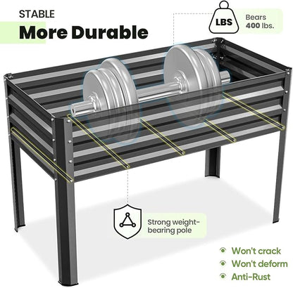 KING BIRD Large Raised Garden Bed with Legs Galvanized Elevated Planter Box 48×24×30 in for Backyard, Patio, Balcony, 400lb Capacity, Dark Grey