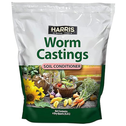 Harris Worm Castings Organic Fertilizer - Soil Superfood for Houseplants, Flowers, and Vegetables, 4qt, 5lb Bag