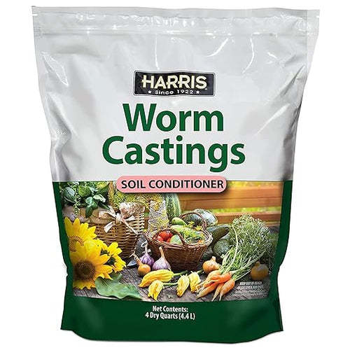 Harris Worm Castings Organic Fertilizer - Soil Superfood for Houseplants, Flowers, and Vegetables, 4qt, 5lb Bag