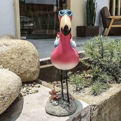 Gnome Garden Statue Funny Gnome Reclining on Flamingo Figurines, Resin Garden Gnomes Fall Decorations Outdoor for Patio Yard Lawn Porch, Ornament Gift